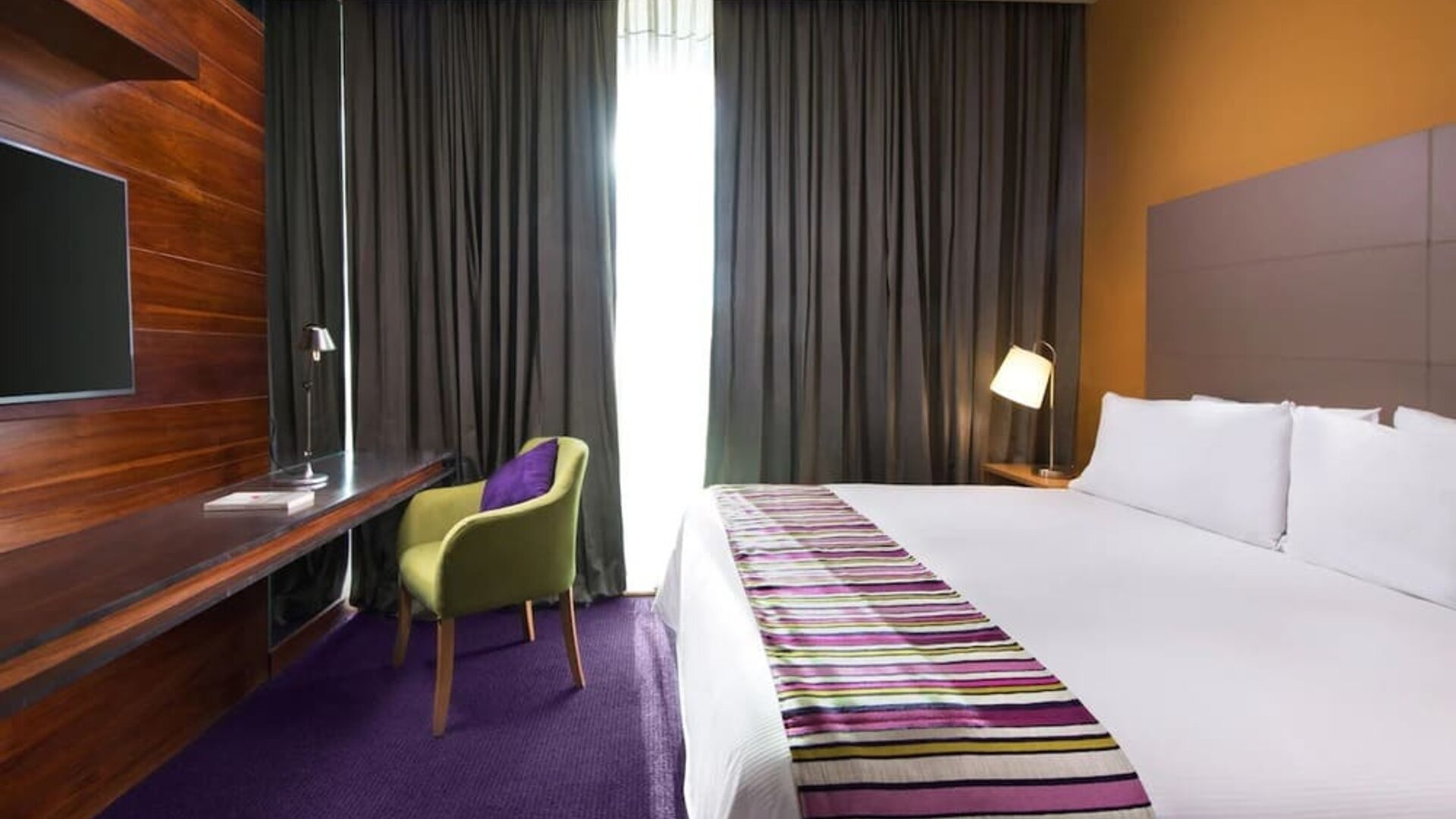 Romantic king room with TV at Hilton Garden Inn Monterrey Airport, Nuevo Leon, Mexico.