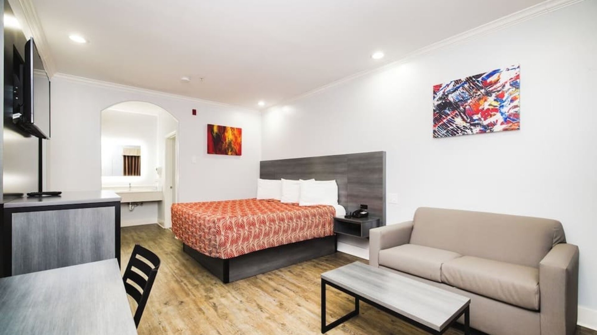 Day use room with TV and work station at Palace Inn 290 & Fairbanks.