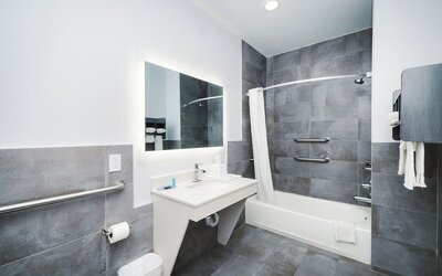 Guest bathroom at Palace Inn 290 & Fairbanks.