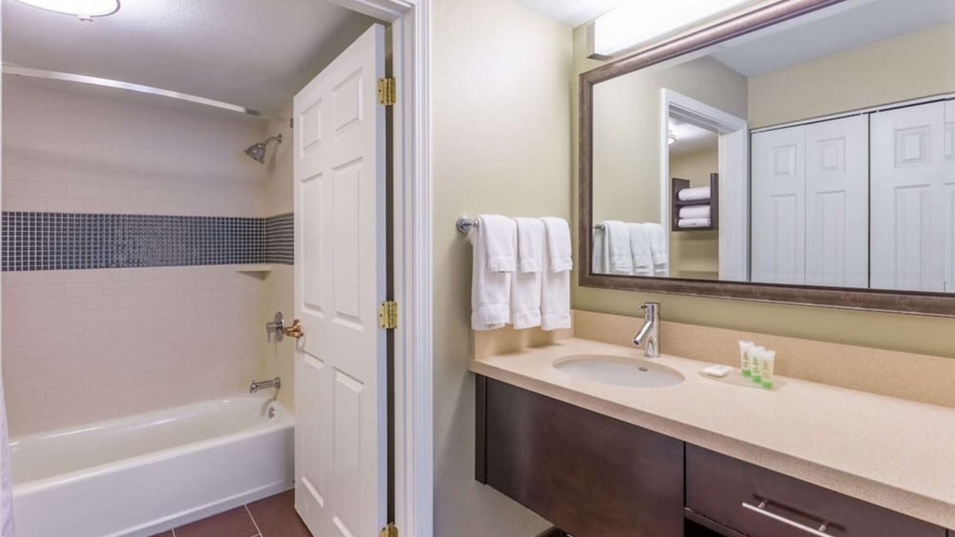 Guest bathroom at Sonesta ES Suites Anaheim Resort Area.