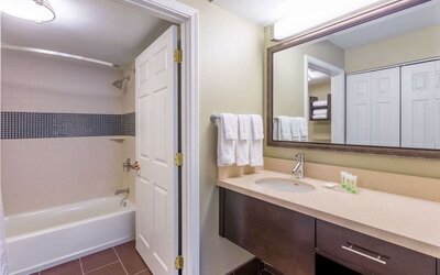 Guest bathroom at Sonesta ES Suites Anaheim Resort Area.