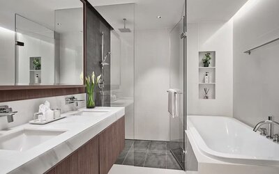 Guest bathroom with shower at Fraser Suites Sukhumvit, Bangkok.