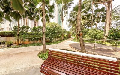 Hotel gardens at Fraser Residence Sudirman Jakarta.