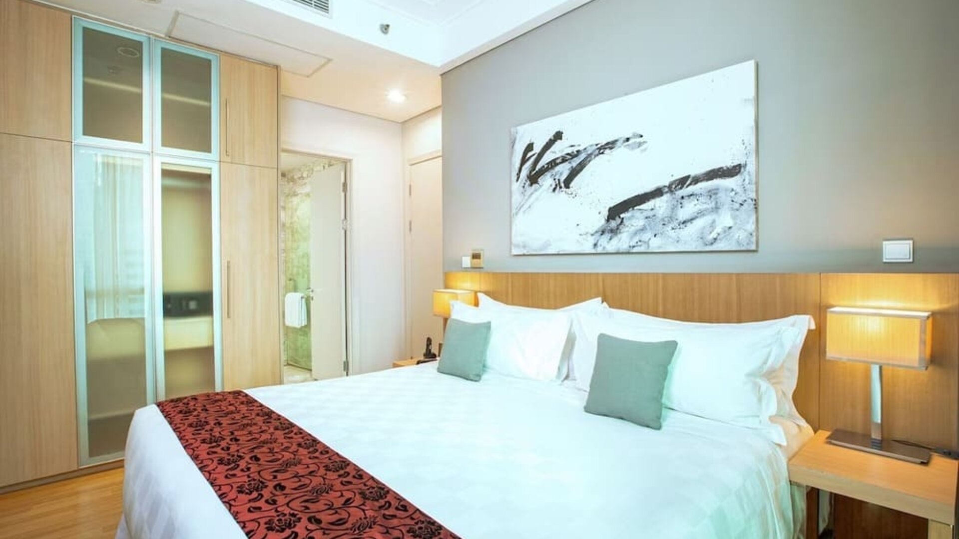 Romantic king room at Fraser Residence Sudirman Jakarta.