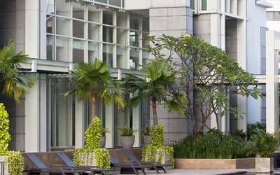 Luxurious outdoor pool at Fraser Residence Sudirman Jakarta.