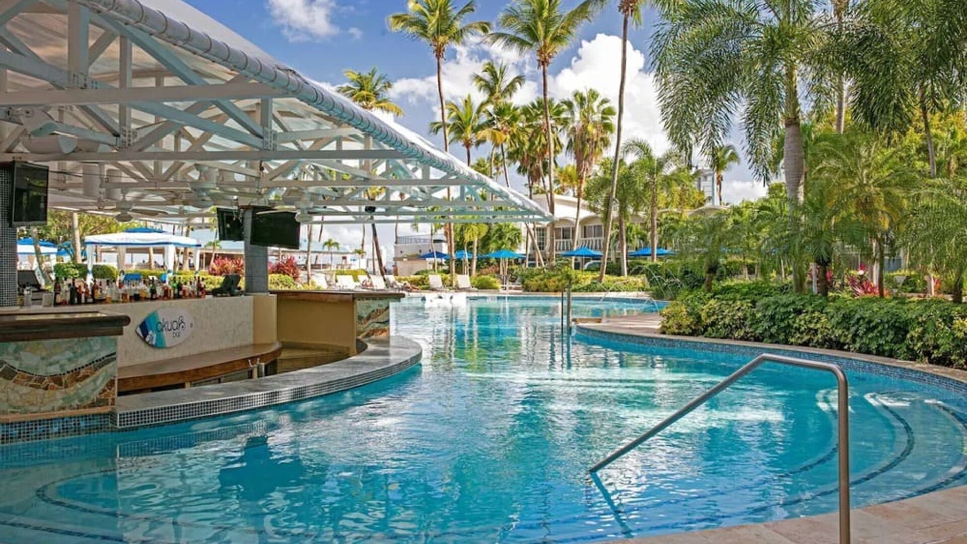 Outdoor pool bar at Royal Sonesta San Juan.
