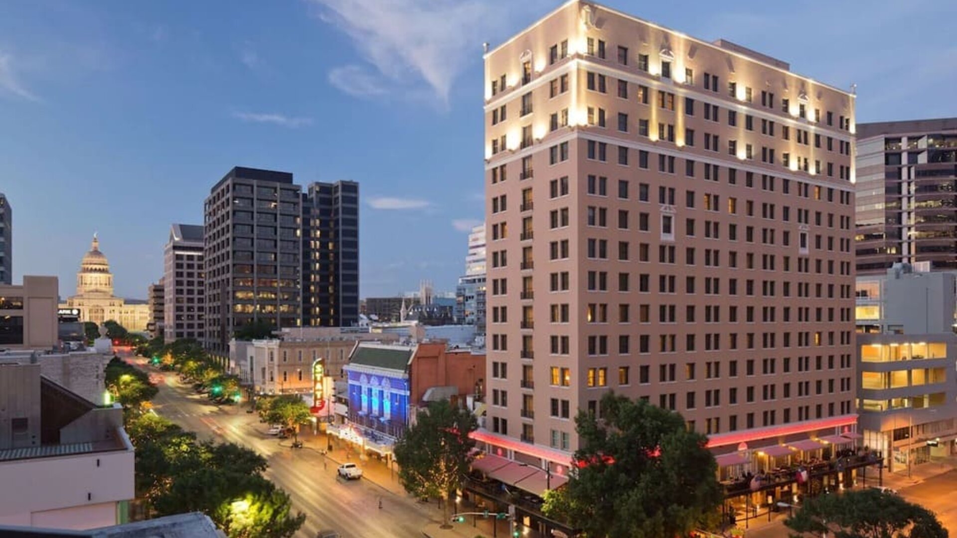 Hotel exterior at The Stephen F Austin Royal Sonesta Hotel.