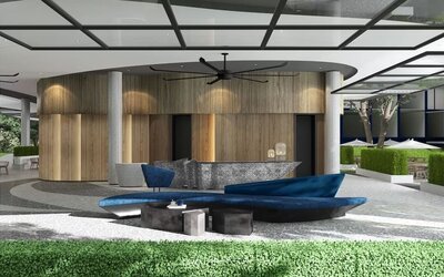 Outdoor lounge and lobby at Modena By Fraser Buriram.