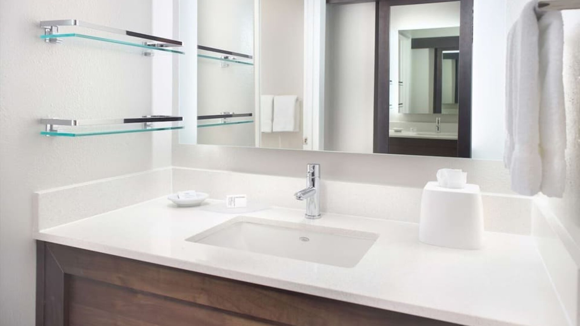 Guest bathroom at Sonesta ES Suites Raleigh Durham Airport Morrisville.