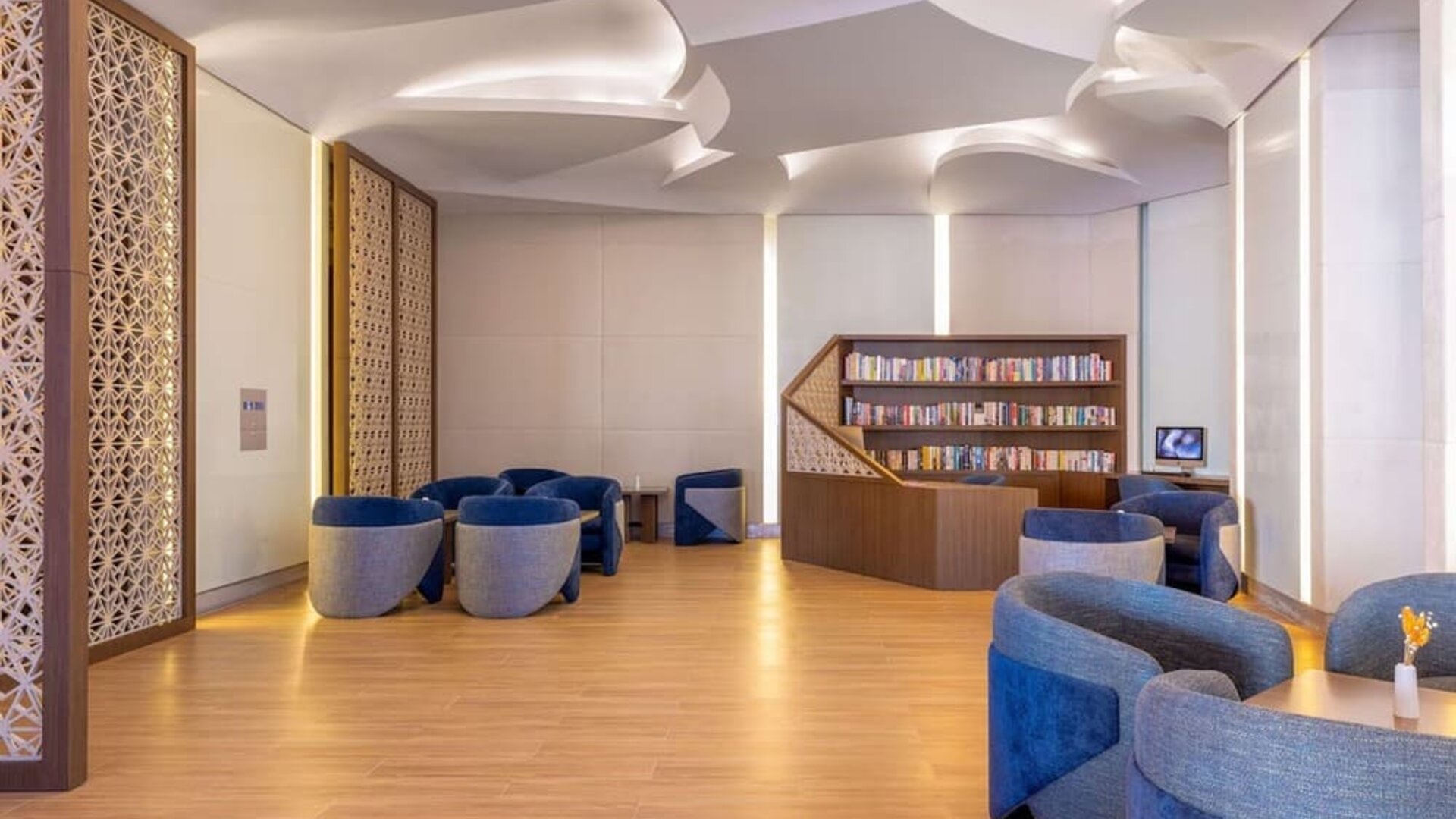 Library and lounge at Hilton Dubai Al Habtoor City.