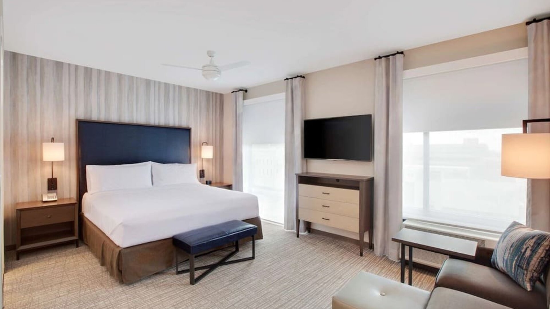 Day use room with natural light at Homewood Suites By Hilton Louisville Downtown.