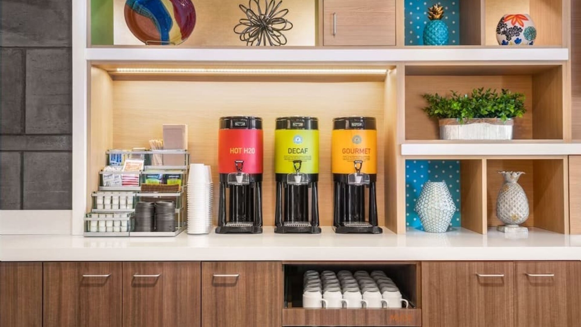 Coffee station at Home2 Suites By Hilton West Sacramento.