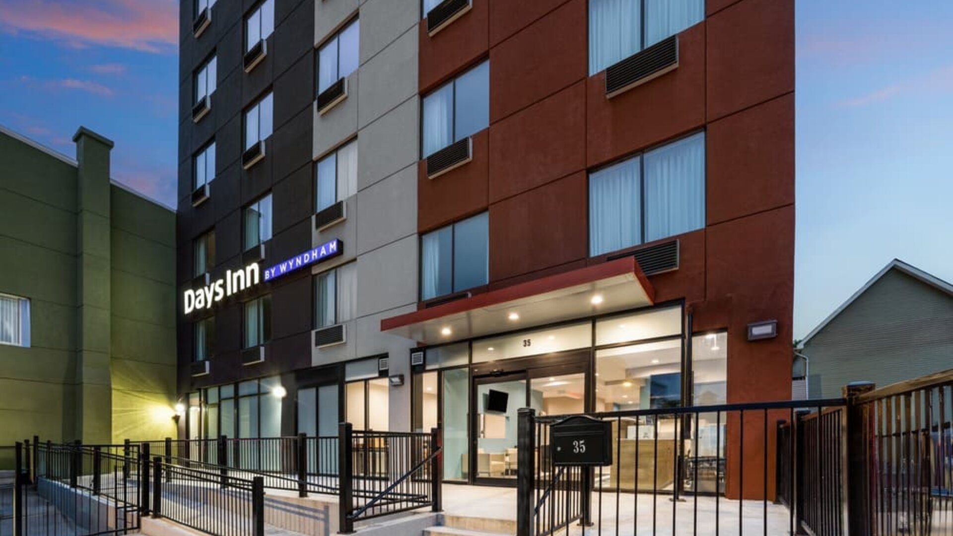 Hotel entrance at Days Inn By Wyndham Staten Island.