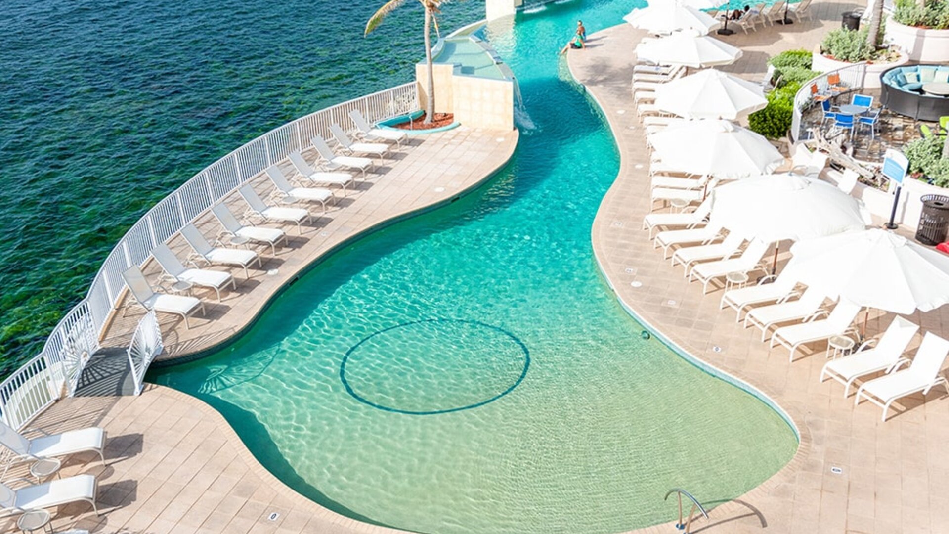 Daytime on the pool deck at Infinity Pool, Oyster Bay Resort in St. Maarten. 