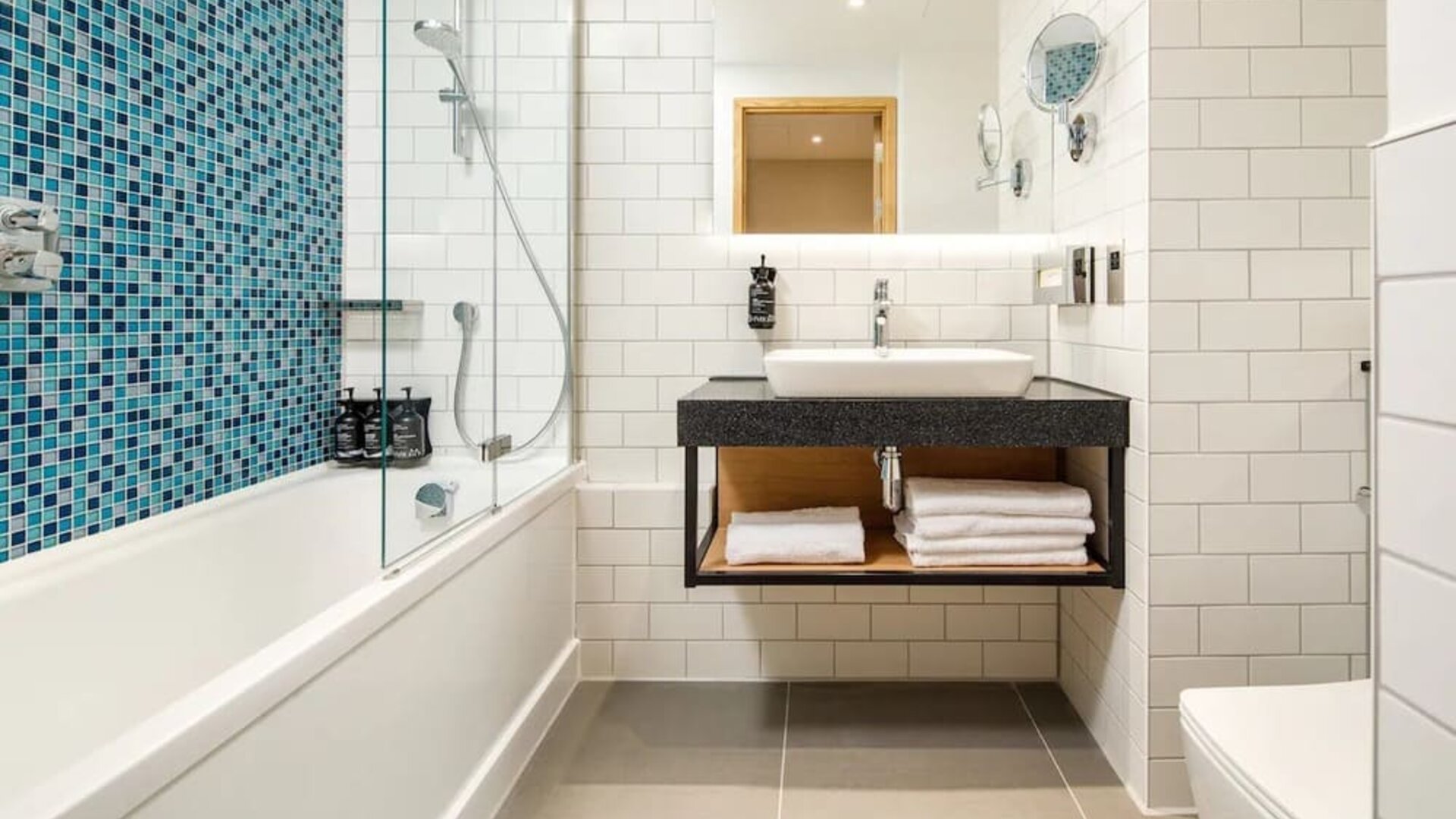 Private bathroom with shower at Holiday Inn Manchester Airport.  