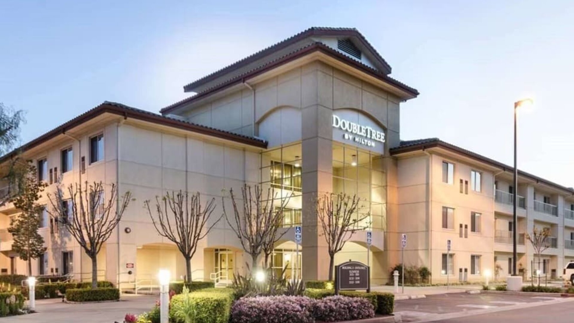 Hotel exterior at DoubleTree By Hilton Ontario Airport.