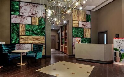 Lobby and hotel entrance at Hilton Aberdeen TECA.