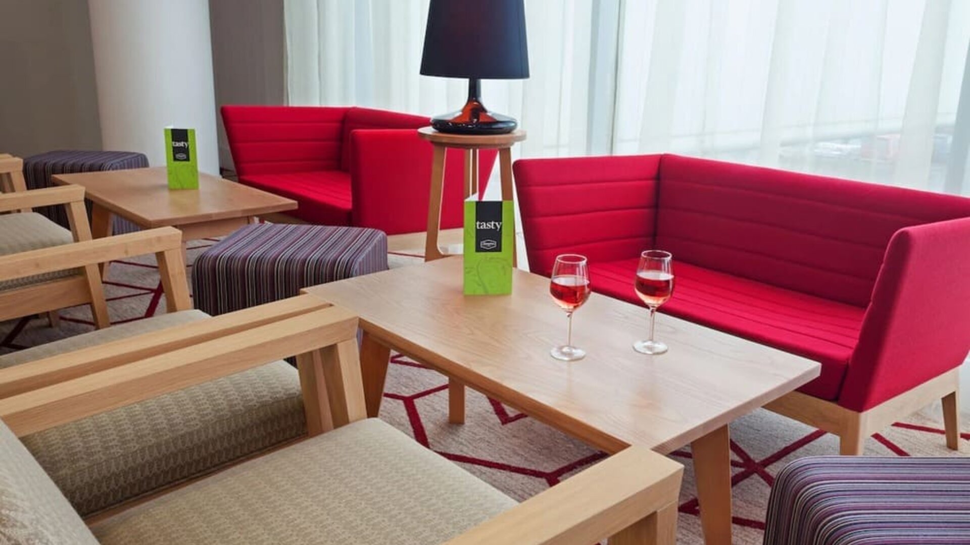 Coworking lounge at Hampton By Hilton London Gatwick Airport.