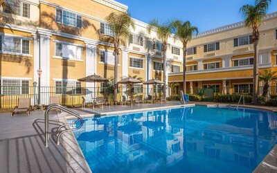 Outdoor pool area at Hotel Marguerite.