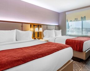Twin bedroom with natural light at Comfort Inn JFK Airport.