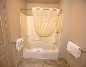Guest bathroom with shower and bath at Coratel Inn And Suites By Jasper Ocean Shores.