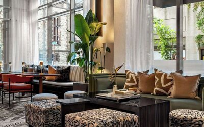 Hotel lounge and coworking space at Sofitel Philadelphia At Rittenhouse Square.