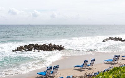 Beach loungers on the beach at Embassy Suites By Hilton Deerfield Beach Resort & Spa.