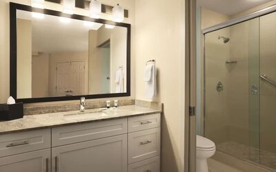 Private bathroom at Hyatt House Pleasanton.
