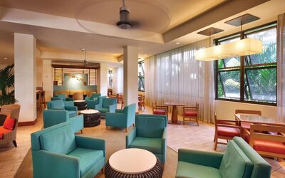 Hotel lounge area at Hyatt Place Waikiki Beach.