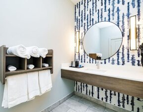 Guest bathroom with shower at Palace Inn Blue Copperfield.