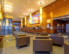 Lounge and coworking space at M Social New York Downtown.