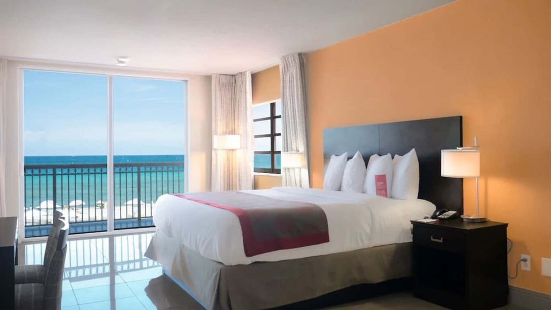 Romantic king room with sea view at Ramada Plaza Marco Polo Beach Resort.