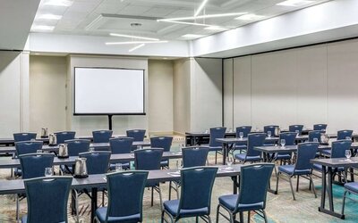 Flexible event and conference venue featuring classroom-style seating and modern audiovisual capabilities for meetings and special events at DoubleTree by Hilton Westborough.