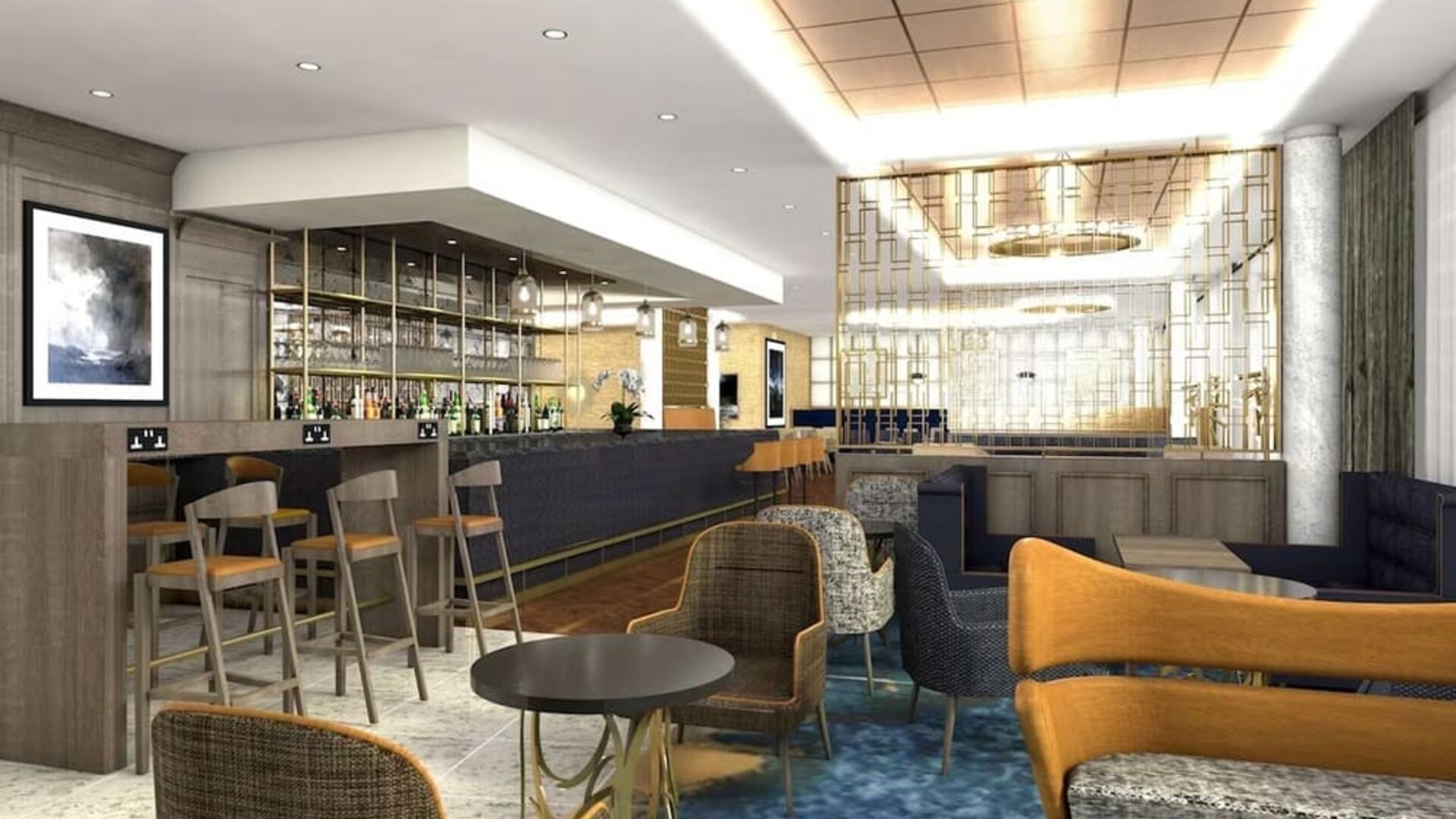 Hotel bar and lounge area at DoubleTree By Hilton Hull.