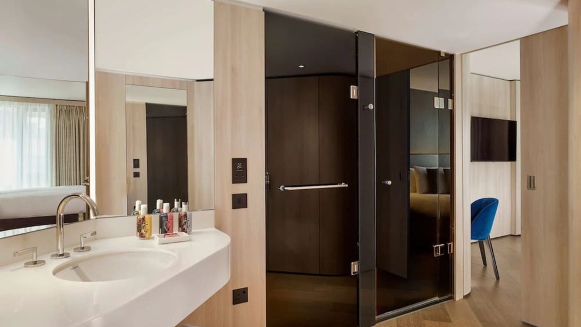 Guest bathroom with shower at The Westminster London, Curio Collection By Hilton.
