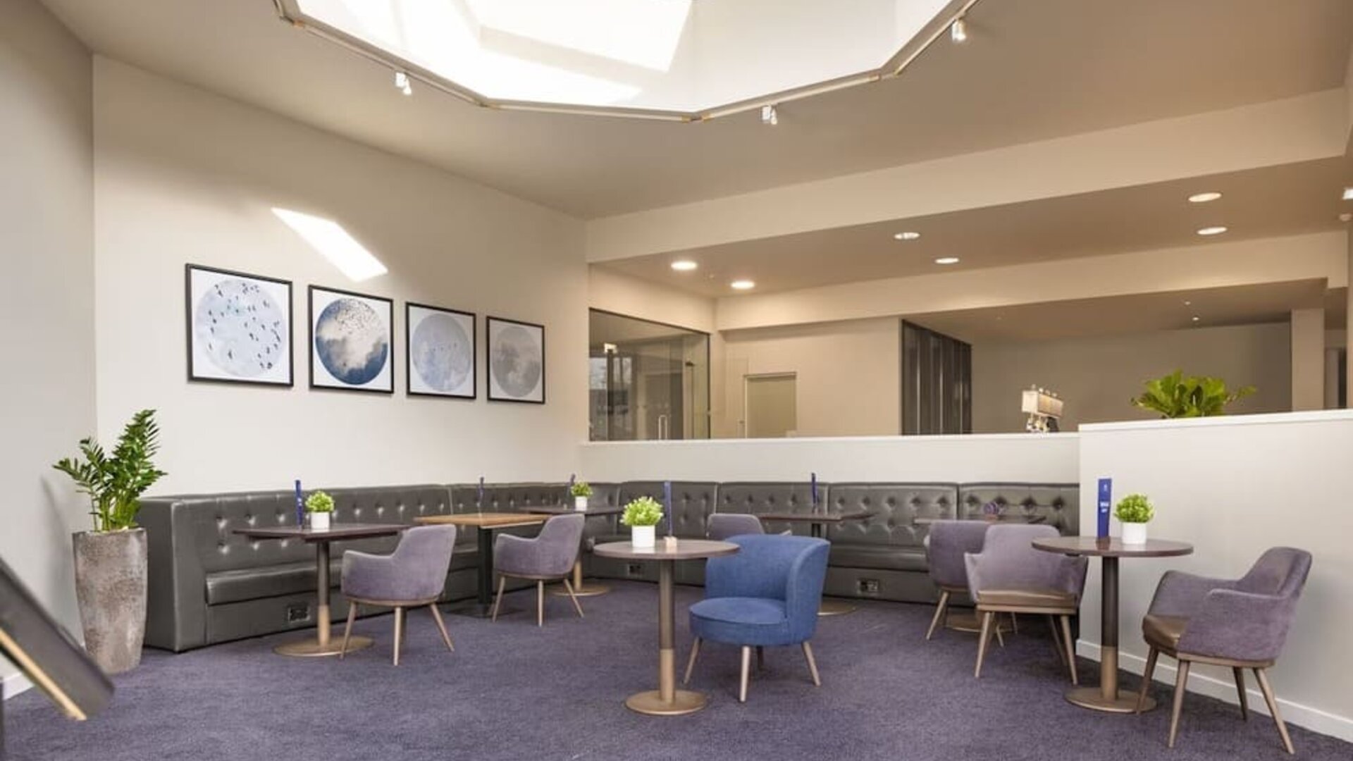 Lobby and coworking lounge at DoubleTree By Hilton Manchester Airport.