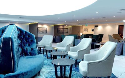 Lobby and coworking lounge at DoubleTree By Hilton Hotel & Spa Chester.
