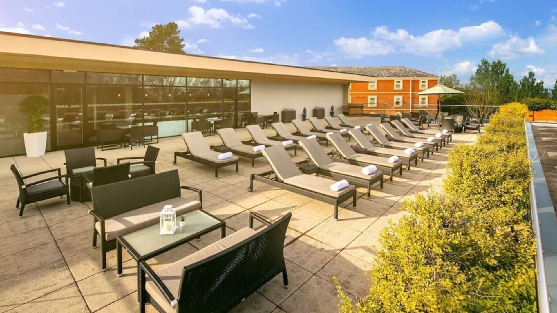 Outdoor sun deck at DoubleTree By Hilton Hotel & Spa Chester.