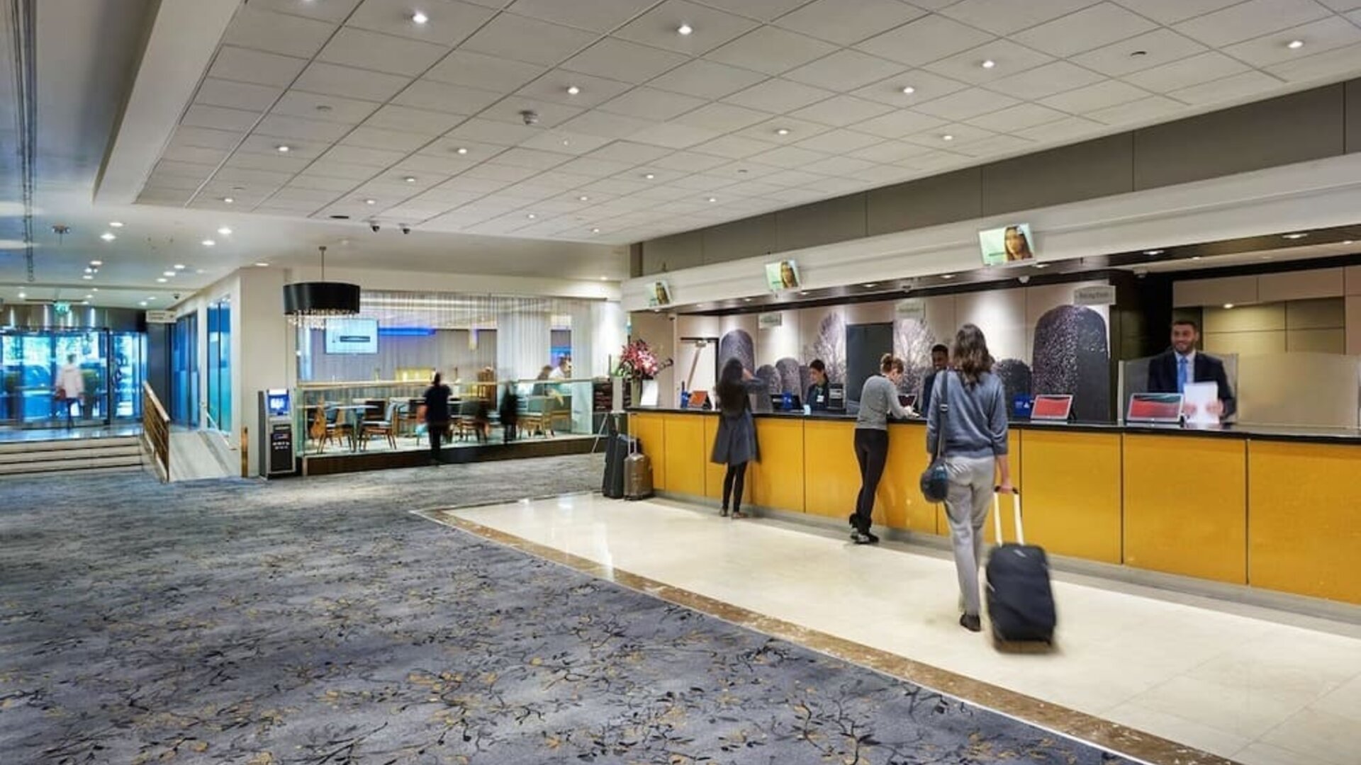 Reception area at Hilton London Kensington.
