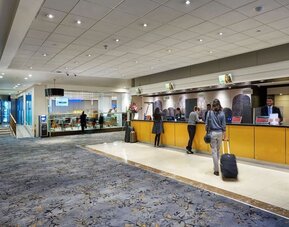Reception area at Hilton London Kensington.
