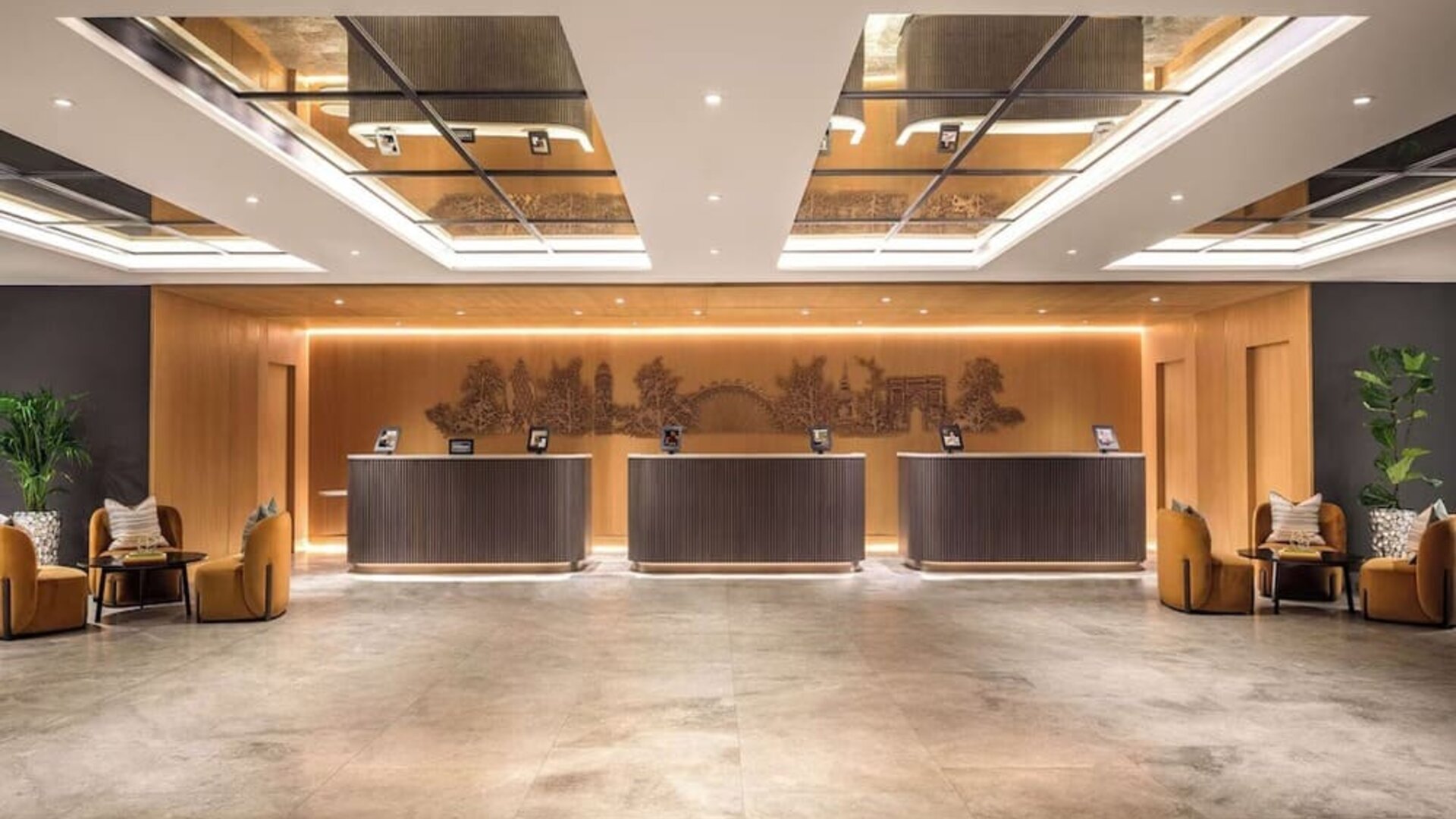 Reception area at Hilton London Metropole. 