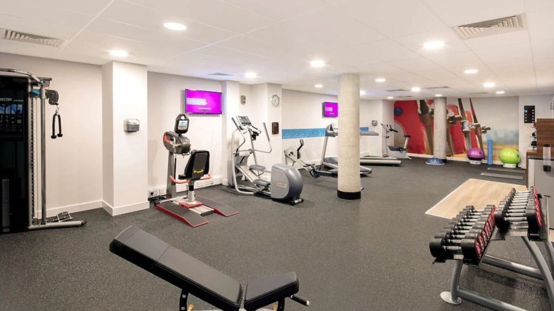 Fitness center at Hampton By Hilton London Stansted Airport.