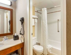 Private bathroom with shower at Comfort Suites Oakbrook Terrace.