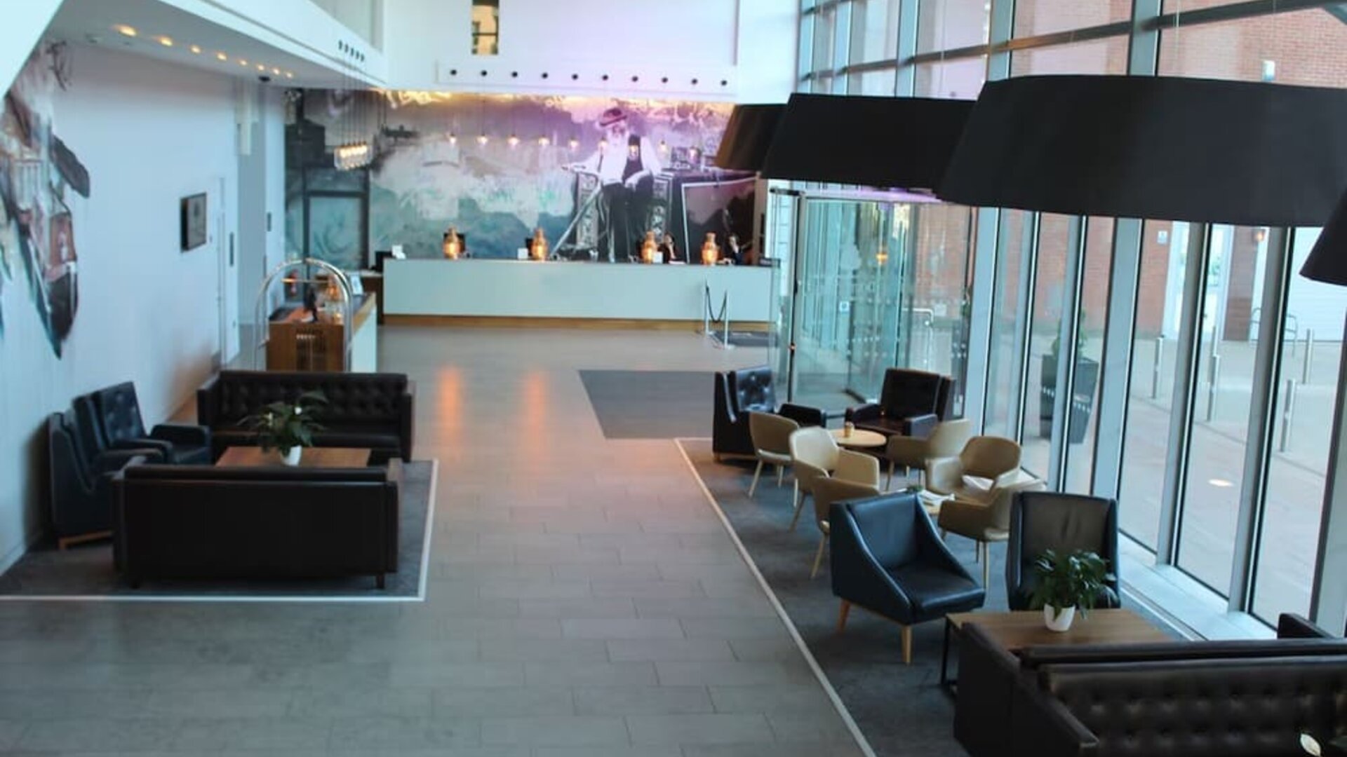 Lobby and coworking lounge at DoubleTree By Hilton Leeds City Centre.
