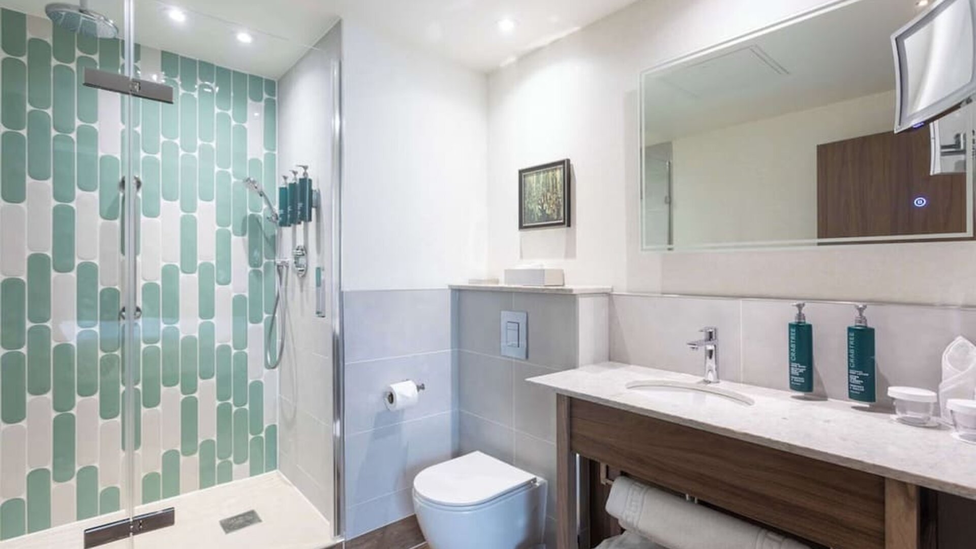 Guest bathroom with shower at DoubleTree By Hilton Nottingham - Gateway.