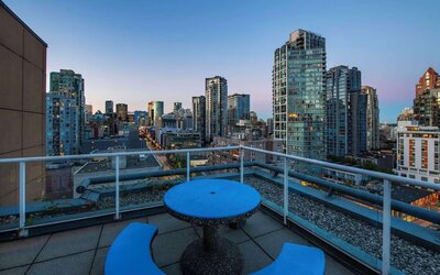 Hotel rooftop with city view at Grand Park Hotel & Suites Downtown Vancouver.