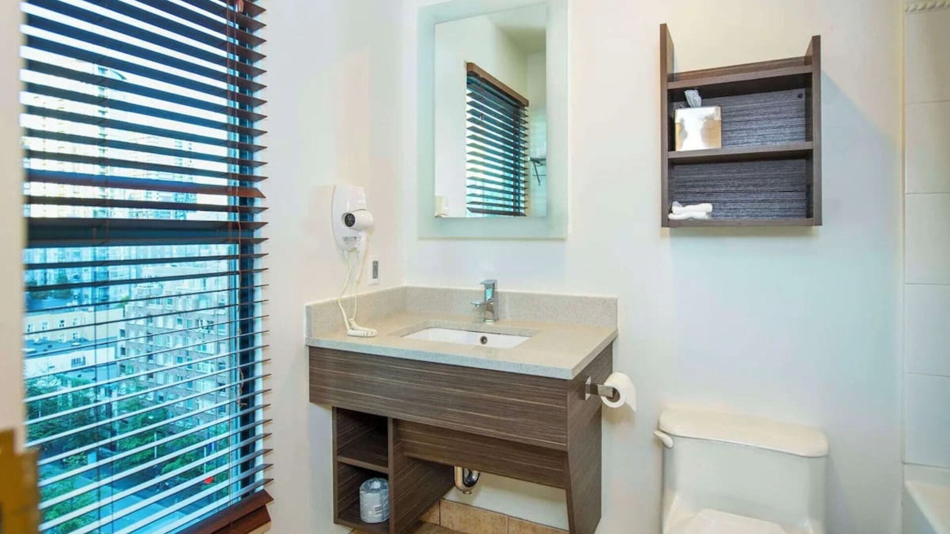 Guest bathroom at Grand Park Hotel & Suites Downtown Vancouver.