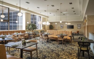 Spacious dining area perfect for coworking at Leonardo Royal Hotel Birmingham.
