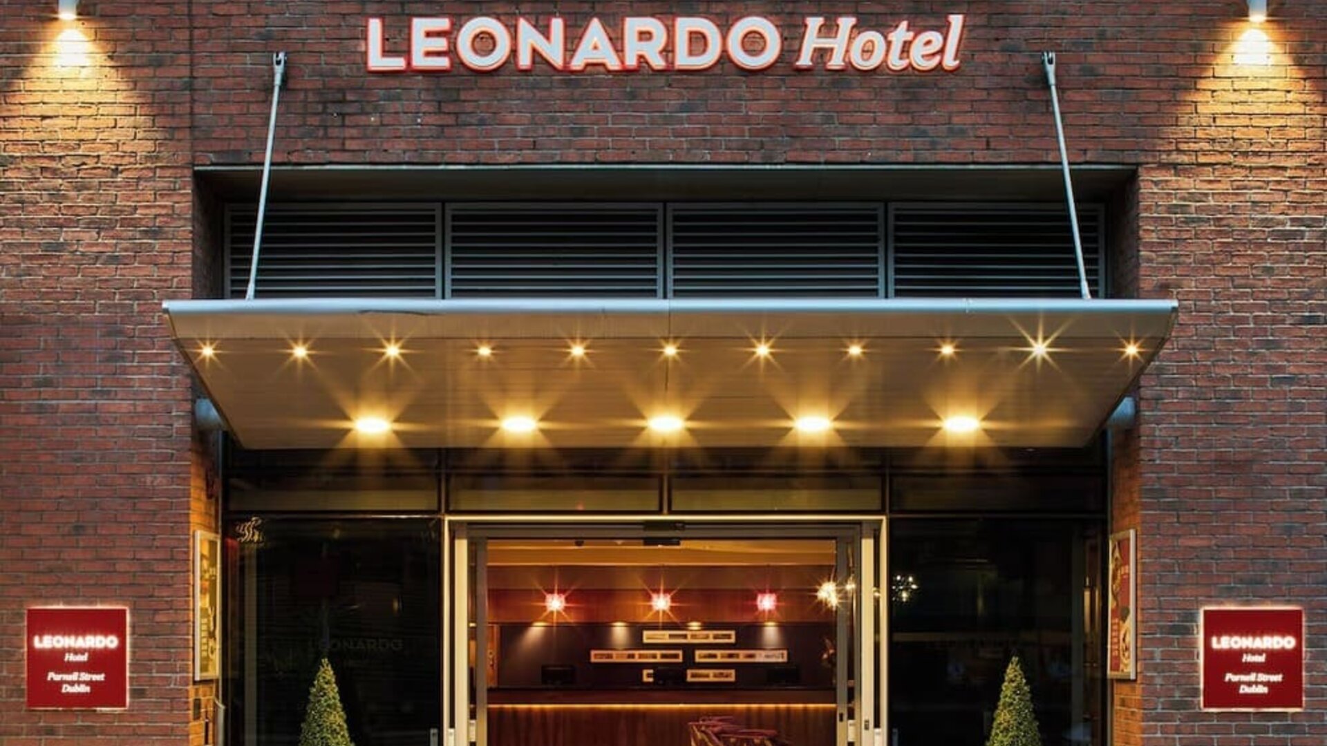 Hotel entrance at Leonardo Hotel Dublin Parnell Street.