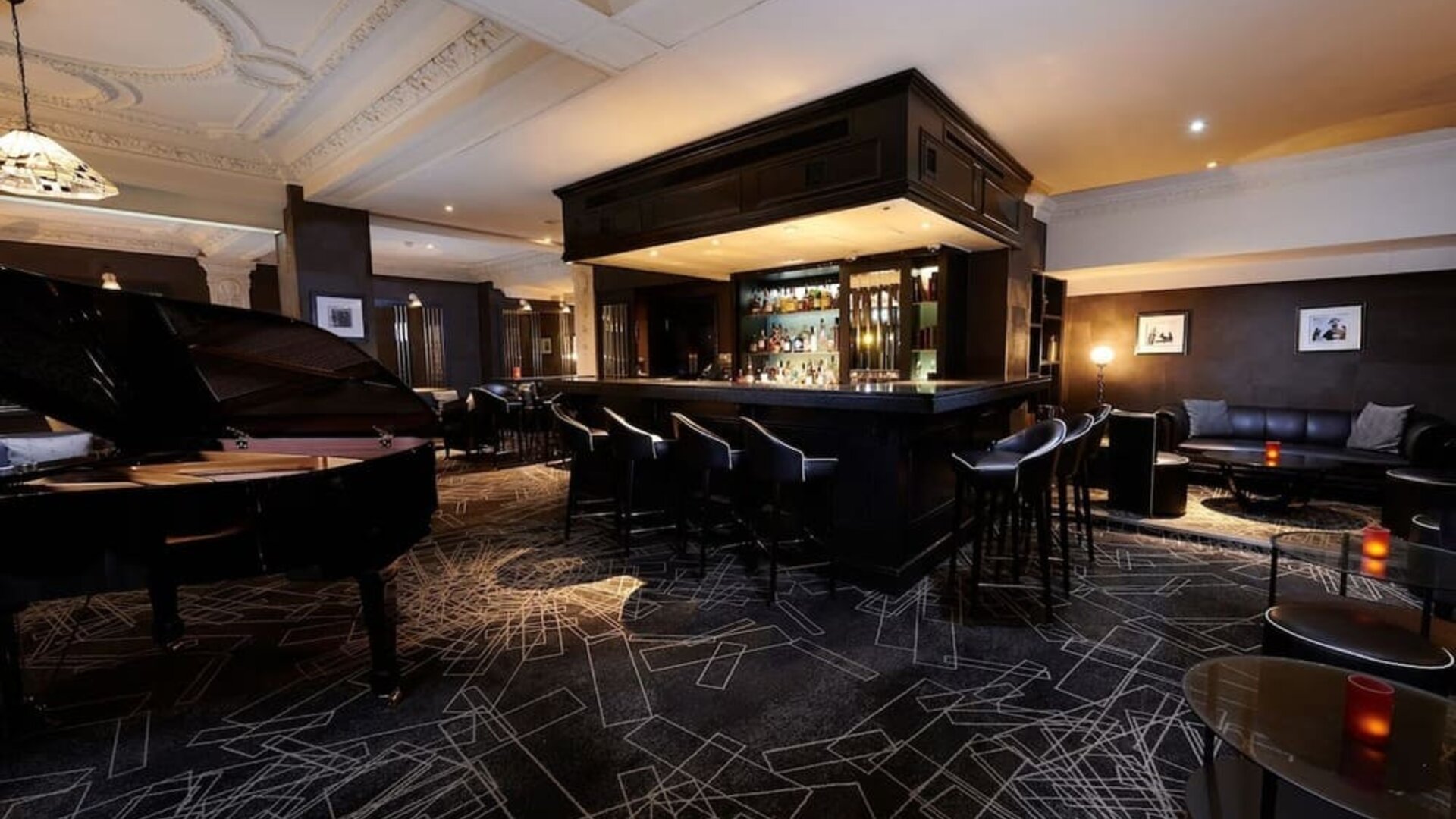 Stylish hotel bar with piano at The Dilly.  